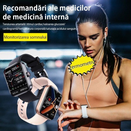 Smartwatch, cu functii pentru glicemie,Roz,Negru, Smartwach. [5]