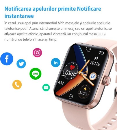 Smartwatch, cu functii pentru glicemie,Roz,Negru, Smartwach. [1]
