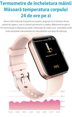 Smartwatch, cu functii pentru glicemie,Roz,Negru, Smartwach. [4]