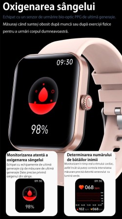 Smartwatch, cu functii pentru glicemie,Roz,Negru, Smartwach. [3]