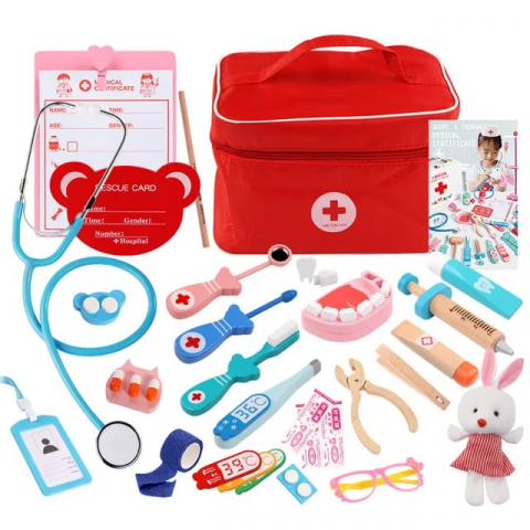 Jucarii & Copii - Trusă Doctor pentru Copii .YNNA® – Set Medical din Lemn cu 24 de Piese