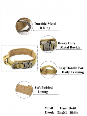 Zgarda Tactica Caine, .YNNA®, Reglabil, Maner si inchidere metalica robusta, Rezistent la uzura, Potrivit pentru antrenamentul cainilor de talie medie si mare, Nylon, Kaki [4]