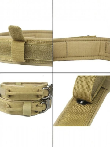 Zgarda Tactica Caine, .YNNA®, Reglabil, Maner si inchidere metalica robusta, Rezistent la uzura, Potrivit pentru antrenamentul cainilor de talie medie si mare, Nylon, Kaki [1]