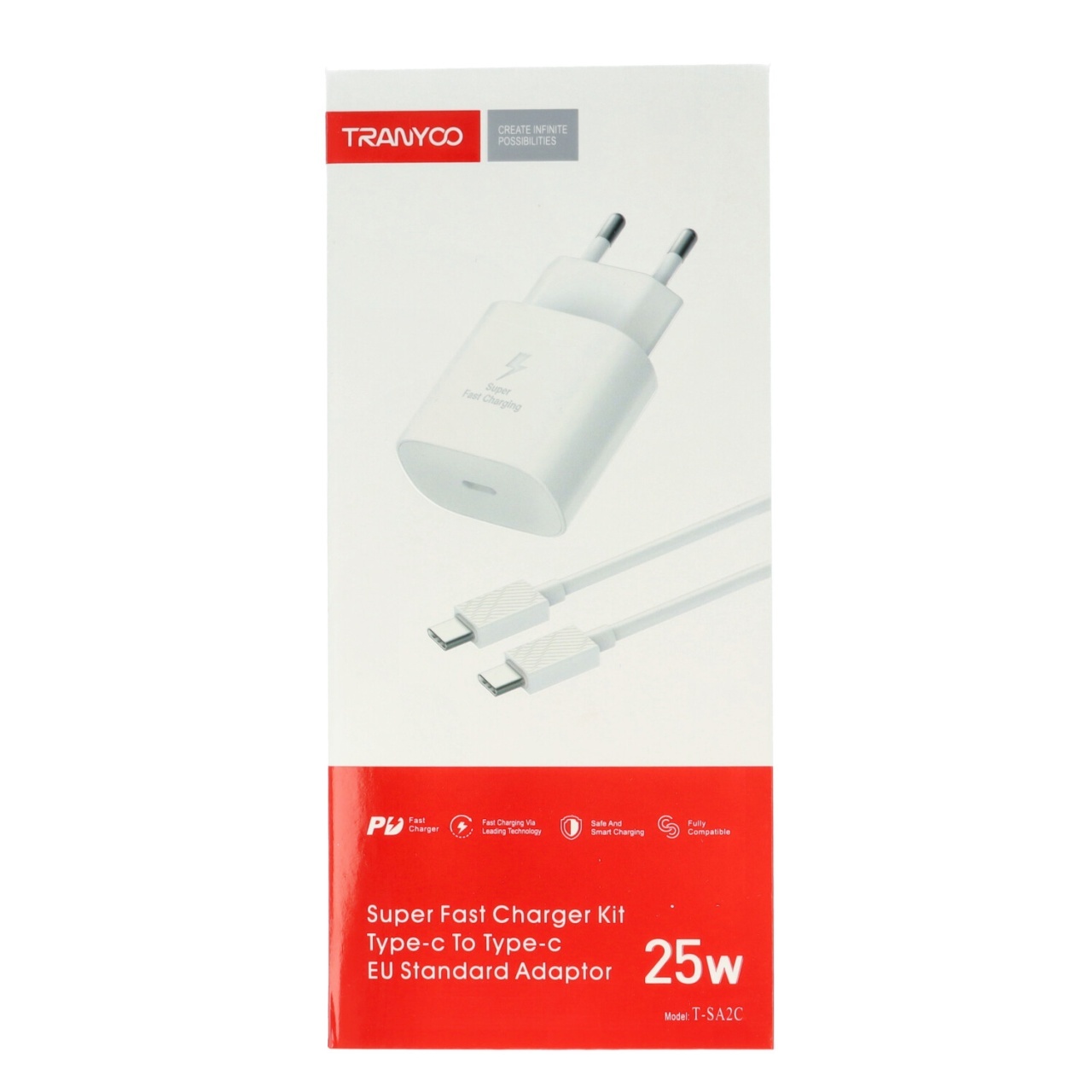 Incarcatoare si cabluri - Incarcator priza Tranyoo 25W, USB-C, cablu USB-C la USB-C inlcus, Alb
