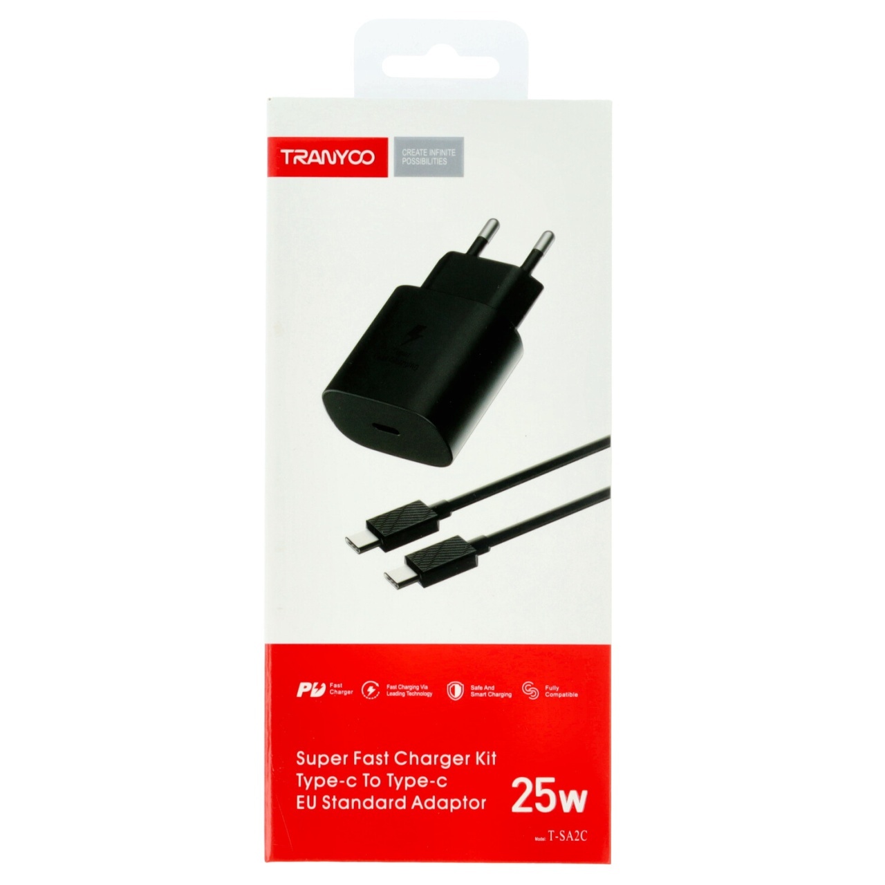 Incarcatoare si cabluri - Incarcator priza Tranyoo 25W, USB-C, cablu USB-C la USB-C inlcus, Negru