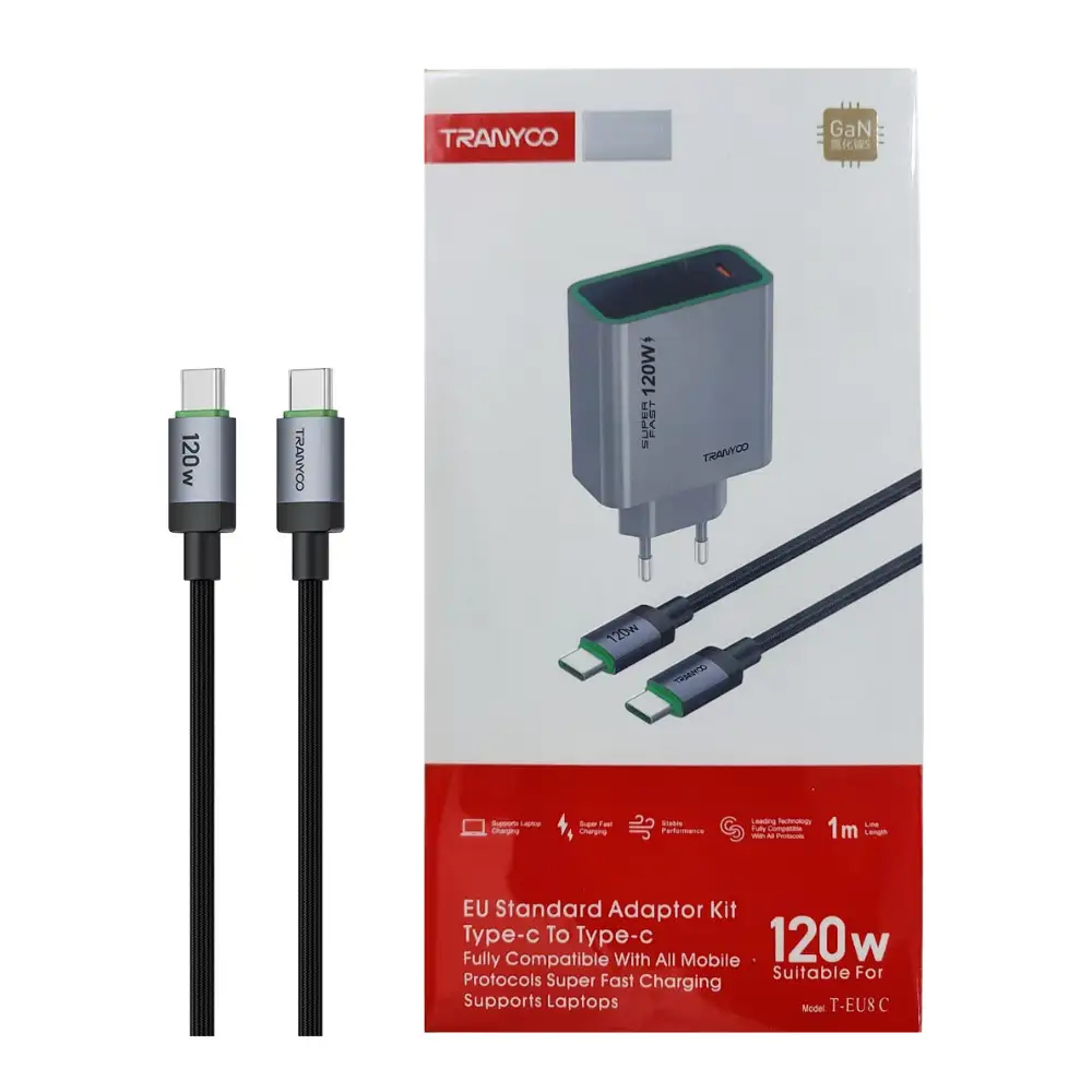 Incarcatoare si cabluri - Incarcator priza Tranyoo 120W, USB-C, cablu USB-C la USB-C inclus, Negru