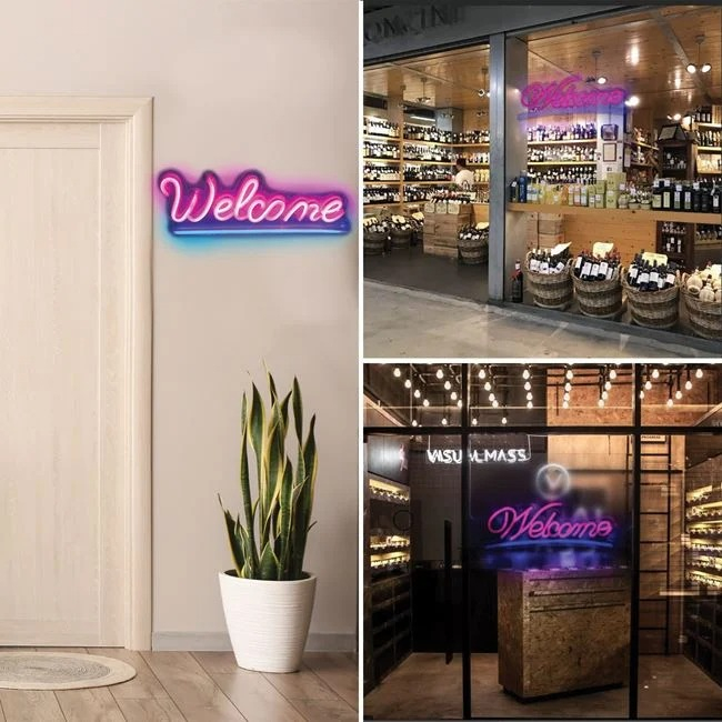 Lampa LED Neon Welcome Roz Bleu 41x16cm [3]