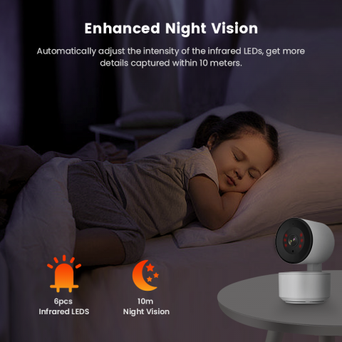 Camera inteligenta de Supraveghere - detectare AI a miscarii, sunetului, rotire 360º orizontala, 90º verticala, mod noapte automat [8]