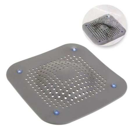 Accesorii Baie si Bucatarie - Filtru Patrat Gri pentru Chiuveta 14.5 x 14.5 cm