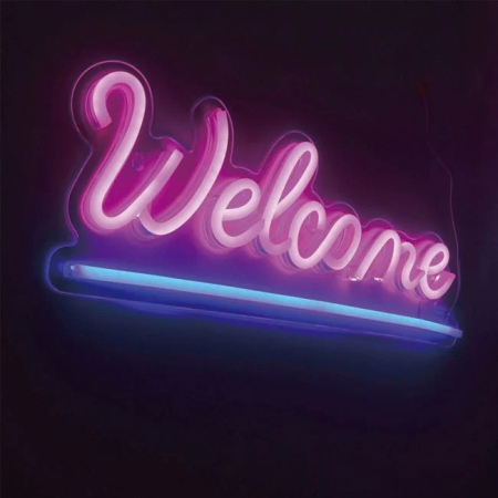 Iluminat Interior & Accesorii LED - Lampa LED Neon Welcome Roz Bleu 41x16cm