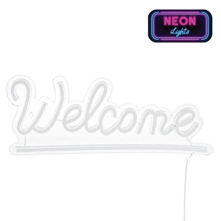 Lampa LED Neon Welcome Roz Bleu 41x16cm [1]