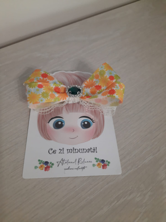 Accesorii par fete - Clama cu fundita saten galbena