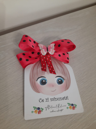 Accesorii par fete - Clama cu fundita saten rosie