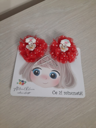 Accesorii par fete - Set clame cu flori rosii