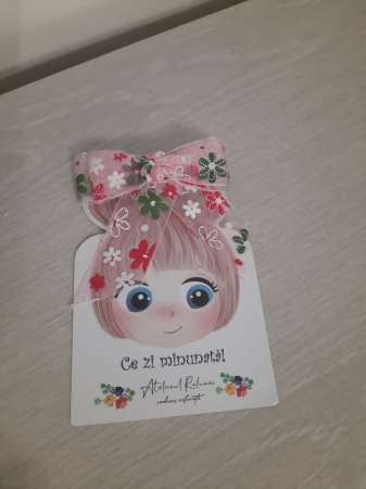 Accesorii par fete - Clama cu funda roz de organza