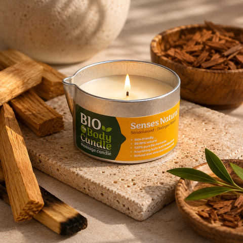 Lumânări pentru masaj - Lumânare de masaj bio santal si flori de portocal