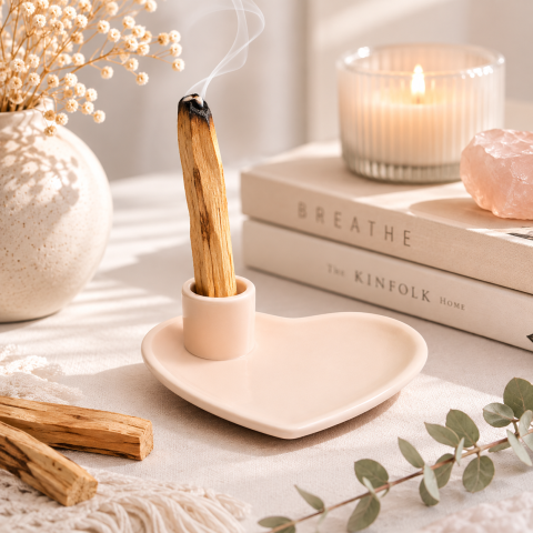 Suport pentru bețișoare - Suport ceramic pentru fumigatie, roz pastel