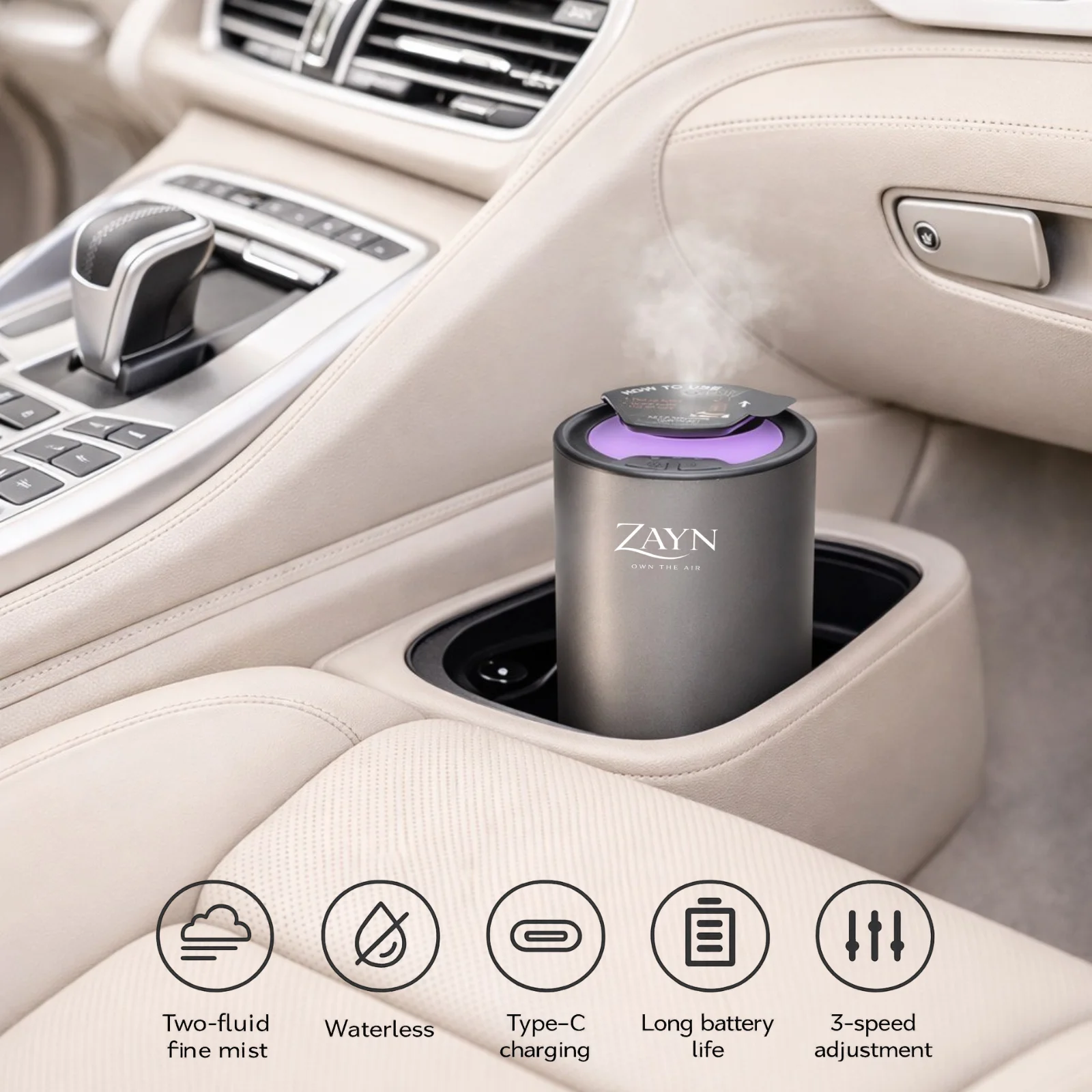 Zayn Auto Elite Silver – aparat parfumare auto cu nebulizare la rece, difuzor profesional [2]