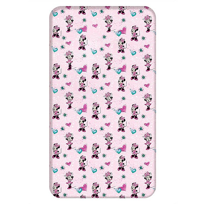 Cearceaf cu margini elastice, multicolor, 100% bumbac, 90 x 200 cm, Flowers, Minnie Mouse [1]