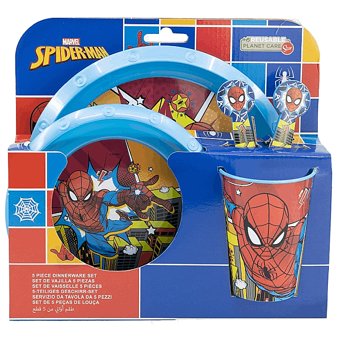 Set 5 piese pentru servit masă, plastic, fără BPA, multicolor, Midnight Flyer, Spiderman [1]