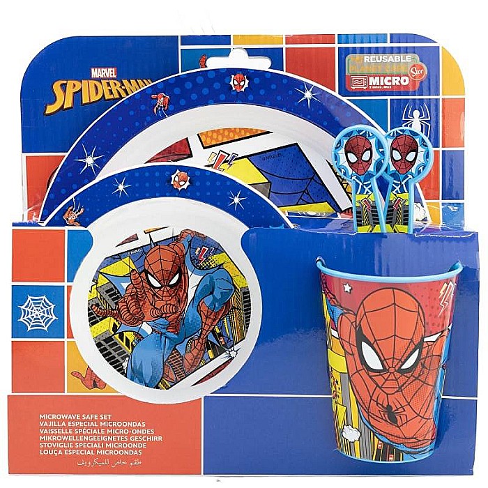 Set 5 piese pentru servit masă, plastic, fără BPA, multicolor, utilizabil la microunde, Midnight Flyer, Spiderman [1]
