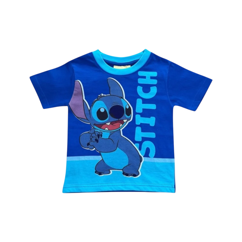 Compleu copii, 2 piese, mânecă scurtă, 100% bumbac, albastru, Stitch, Disney [2]
