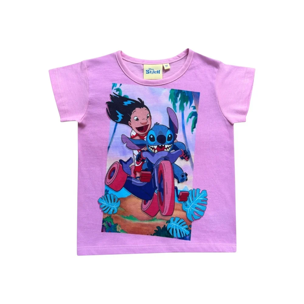 Compleu copii, 2 piese, mânecă scurtă, 100% bumbac, roz, Stitch [2]