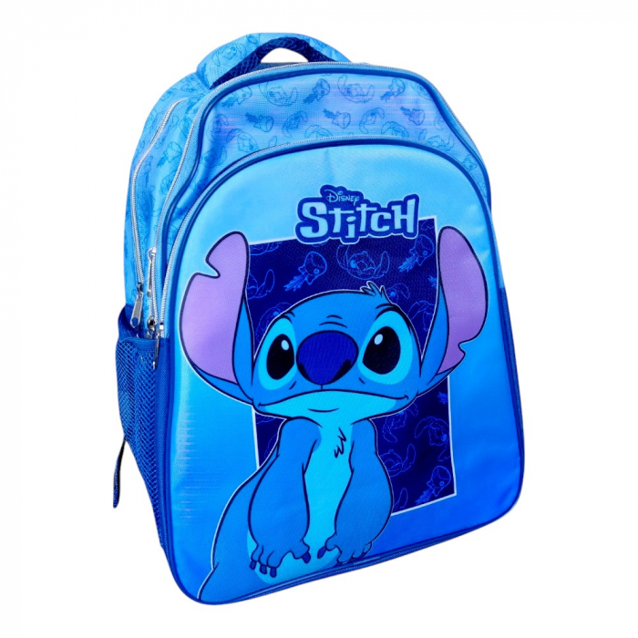 Ghiozdan copii, 42x30x17 cm, cu trei compartimente si doua buzunare laterale, albastru, bretele ergonomice, intarite si ajustabile, benzi reflectorizante, Stitch [1]