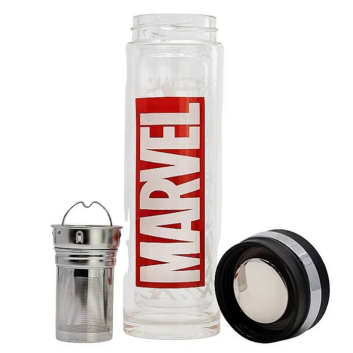 Infuzor de ceai din sticlă barosilicată, cu pereți dubli, 350 ml, roșu, Marvel [1]