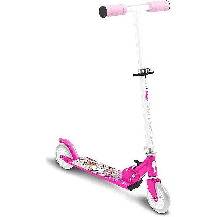 Trotinetă pliabilă cu 2 roți 3 ani +, multicolor, ghidon ajustabil, mânere pliabile, platformă antiderapantă, frână posterioară cu piciorul, Barbie [1]