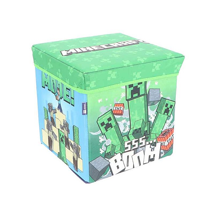 Taburet Pliabil cu Spațiu de Depozitare, Tip Cutie, Multicolor, Sarcină Maximă 80 kg, 30x30x30 cm, Minecraft [1]