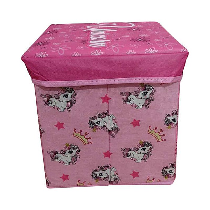 Taburet Pliabil cu Spațiu de Depozitare, Tip Cutie, Multicolor, Sarcină Maximă 80 kg, 30x30x30 cm, Unicorn [2]