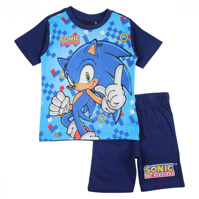 Pijamale copii cu maneca scurta, 100% bumbac, multicolor, Happy Days, Sonic [1]