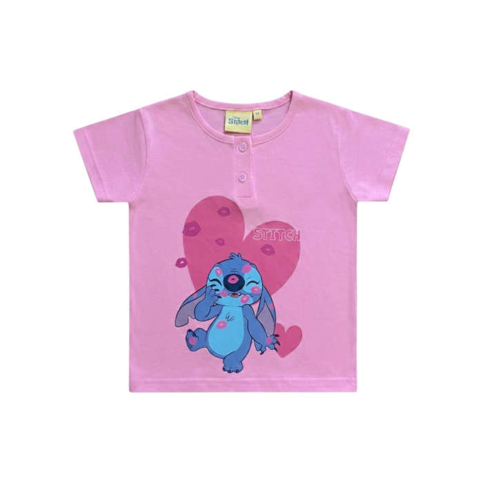 Pijamale copii, mânecă scurtă, 100% bumbac, roz, Hero, Stitch [2]
