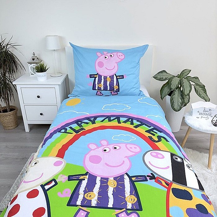Set lenjerie de pat 2 piese, Reversibilă și Fosforescentă, multicolor, 100% bumbac, 140 x 200 cm, 70 x 90 cm, Peppa Pig [1]