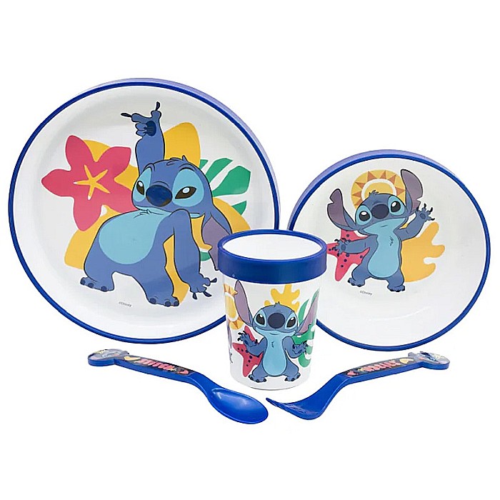 Set veselă 5 piese, anti-alunecare, fără BPA, compatibil la microunde, Stitch [1]