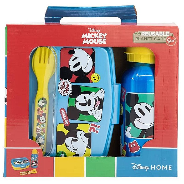 Set sticlă apă 400 ml din aluminiu și cutie sandwich cu tacâmuri, fără BPA, Fun-Tastic, Mickey Mouse [1]