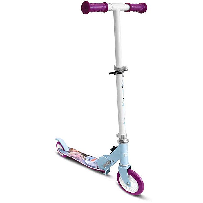 Trotinetă pliabilă cu 2 roți 3 ani +, sarcina maximă 50 kg, rulmenți ABEC 5, multicolor, ghidon ajustabil, mânere pliabile, platforma antiderapantă, frână posterioară cu piciorul, Frozen [1]