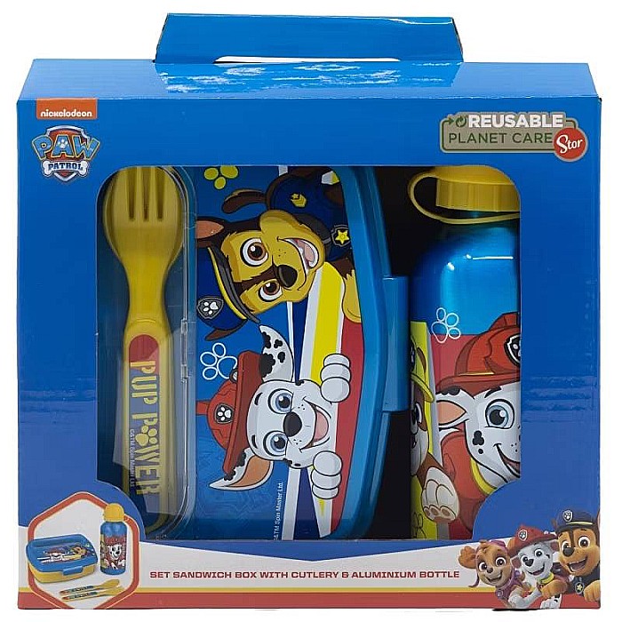 Set sticlă apă 400 ml din aluminiu și cutie sandwich cu tacâmuri, fără BPA, Pup Power, Paw Patrol [1]