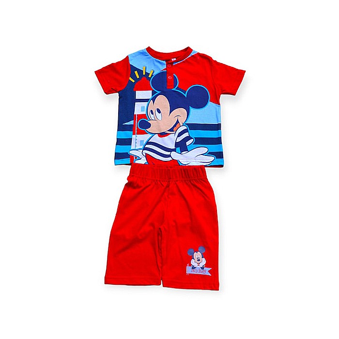 Pijamale copii cu mânecă scurtă, 100% bumbac, roșu, Happy, Mickey Mouse [1]
