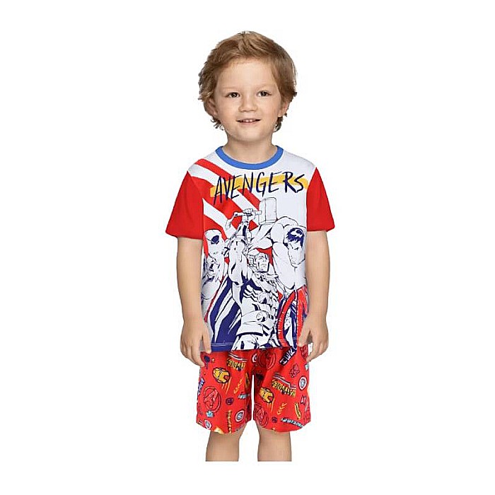 Pijama copii, cu mânecă scurtă, 100% bumbac, roșu, Avengers [1]