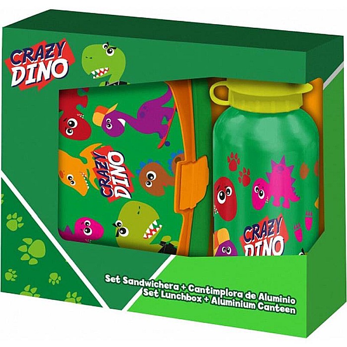 Set cutie sandwich plastic fără BPA și sticlă apă din aluminiu, 400 ml, multicolor, Crazy Dino [1]
