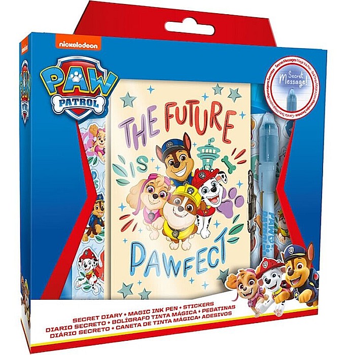 Set jurnal secret cu lacăt și pix prevăzut cu cerneală invizibilă și lanternă UV, 18x12 cm, multicolor, Paw Patrol [1]