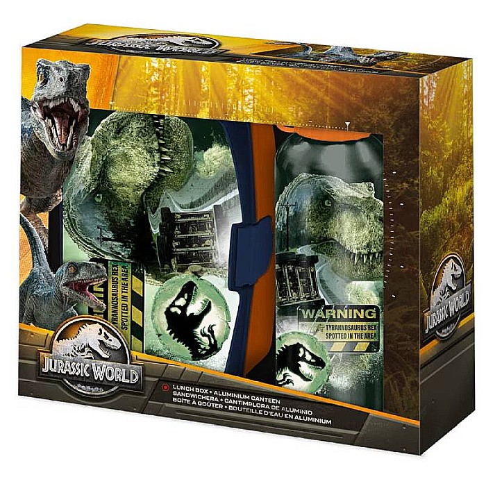 Set cutie sandwich plastic fără BPA și sticlă apă din aluminiu, 400 ml, multicolor, Jurassic World [1]
