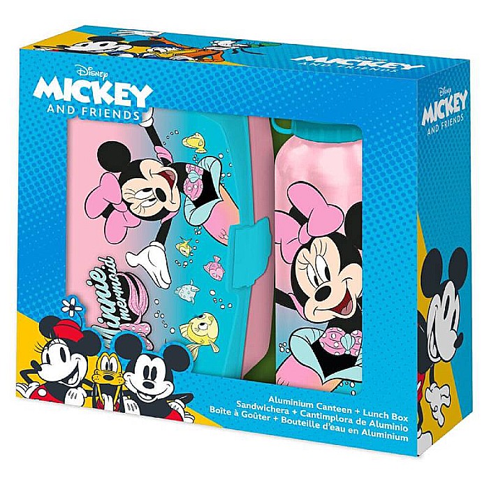 Set cutie sandwich plastic fără BPA și sticlă apă din aluminiu, 400 ml, multicolor, Minnie Mouse, Disney [1]