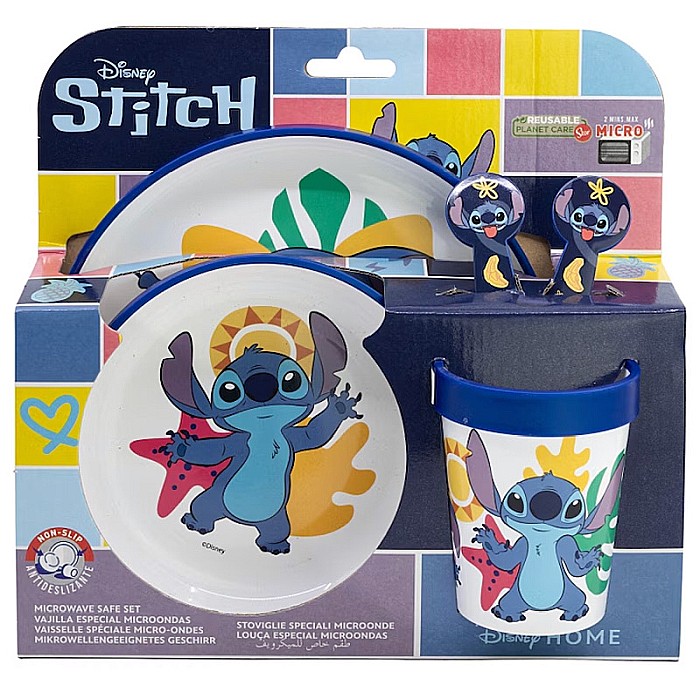 Set veselă 5 piese, anti-alunecare, fără BPA, compatibil la microunde, Stitch [2]