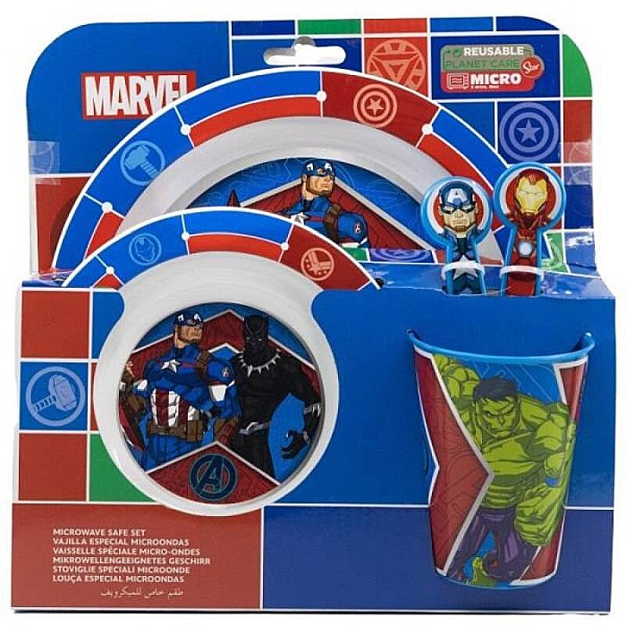 Set 5 piese pentru servit masa, plastic, fără BPA, multicolor, utilizabil la microunde, Avengers, Marvel [1]