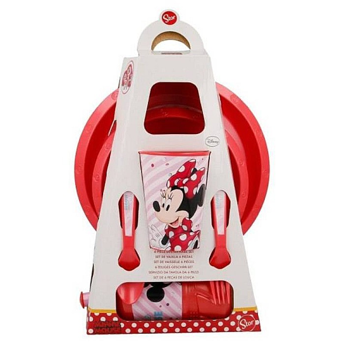 Set 6 piese pentru servit masa, plastic, fără BPA, roșu, Minnie Mouse, Disney [1]