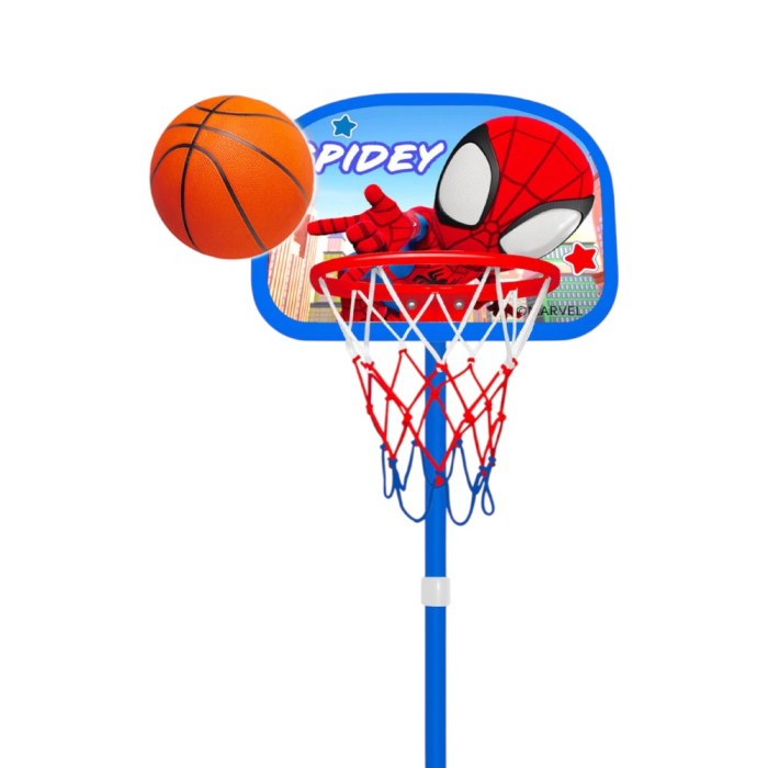 Set baschet cu minge și pompă, coș reglabil, înălțime reglabilă 122-155 cm, bază stabilă, 3 ani+, Multicolor, Spidey, Marvel [2]