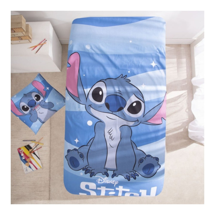 Set lenjerie pat, 100% bumbac, 2 piese, 140x200 cm, 65x65 cm, albastru, Happy, Stitch [2]